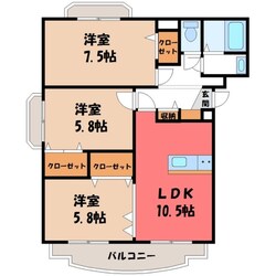 宇都宮大学陽東キャンパス駅 徒歩25分 2階の物件間取画像